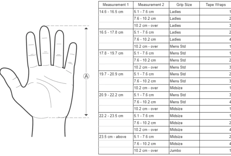 golf grip size chart