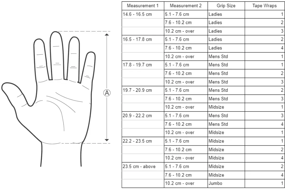 golf grip size chart